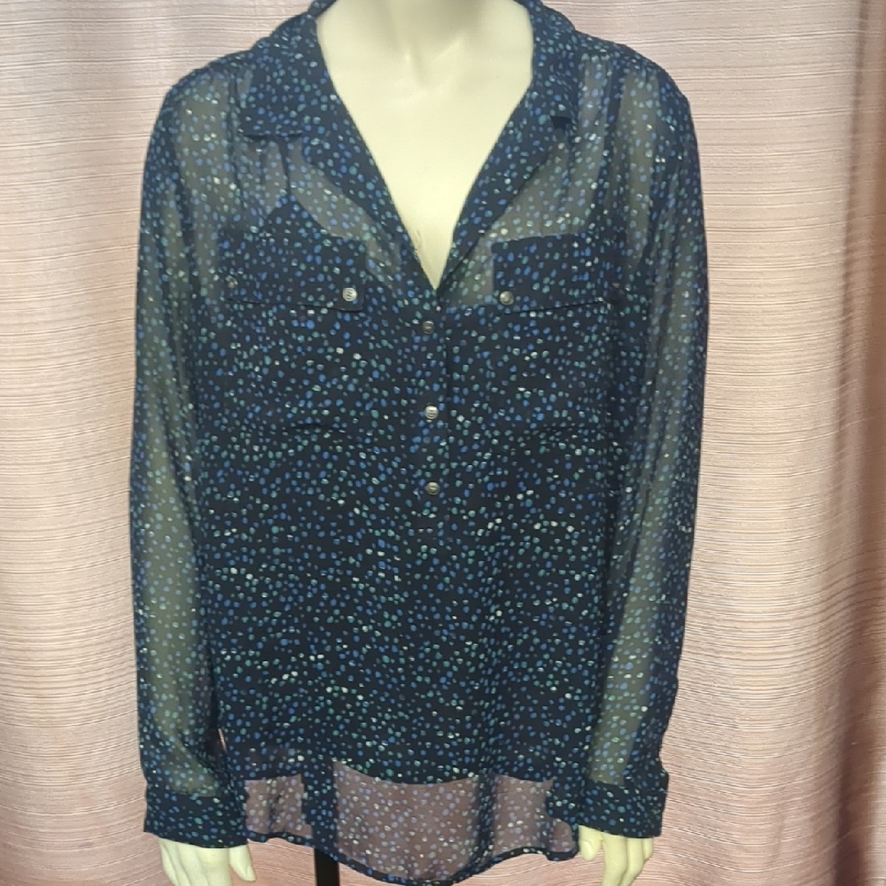 Liz Claiborne Navy Sheer Dot Blouse